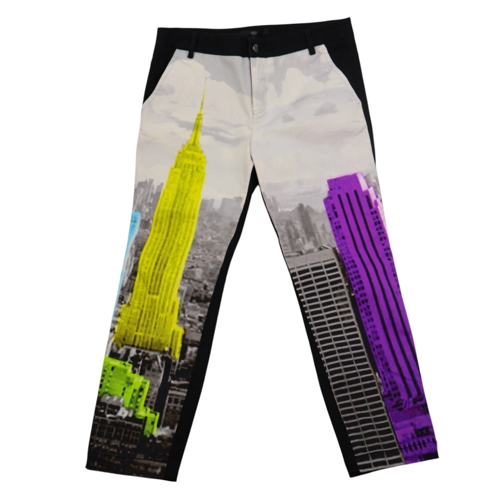 Tibi NYC Skyline Print Cropped Pants Statement Pop Art Neon Size 28 EUC